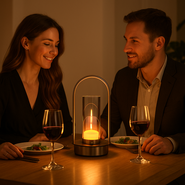 Lampe tactile sur table repas romantique