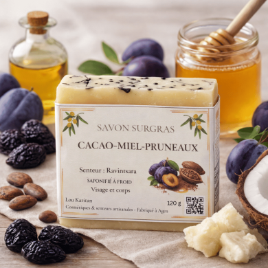 Photo savon Cacao Miel Pruneaux